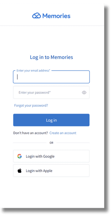 Memories platform interface showing memorial pages and mobile app